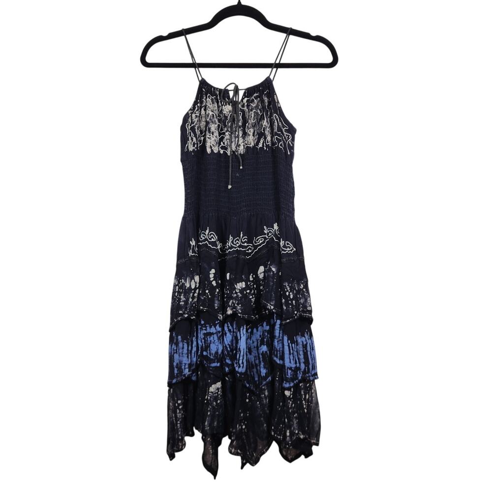 Y2k Advance Free Size Midi Dress Tiered Tie Dye Boho Rave Whimsy Hippie Alt